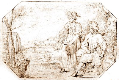 O Four Seasons: Verão - Colheita, c.1675 (caneta e tinta sépia sobre papel) de Netherlandish School