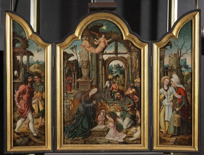 Tríptico - Adoração dos Pastores, 1535 de Netherlandish School