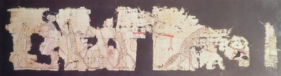 Papiro satírico representando um rato sendo servido por gatos (papiro) de New Kingdom Egyptian