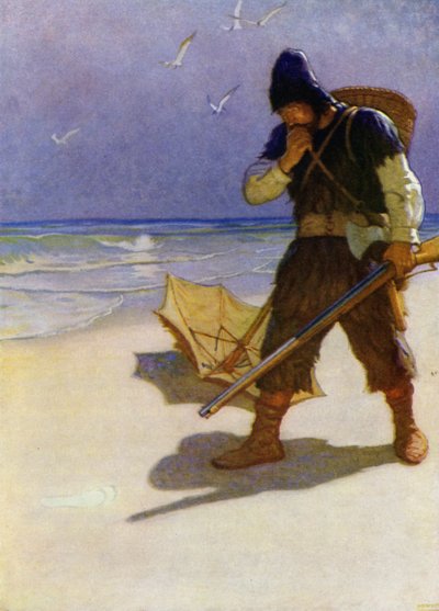 Ilustração para Robinson Crusoe (cor litho) de Newell Convers (after) Wyeth