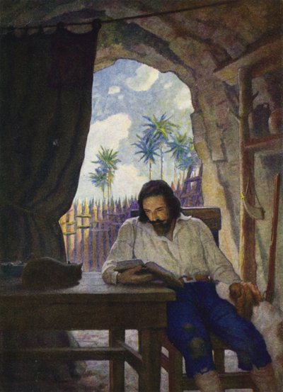 Ilustração para Robinson Crusoe (cor litho) de Newell Convers (after) Wyeth
