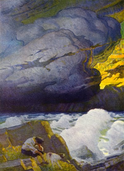 Ilustração para Robinson Crusoe (cor litho) de Newell Convers (after) Wyeth