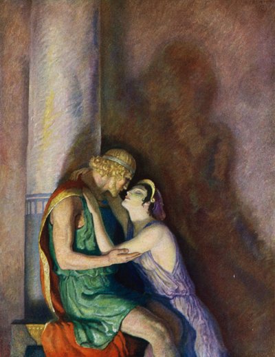 Odisseia: Odisseu e Penélope reunidos (litografia a cores) de Newell Convers (after) Wyeth