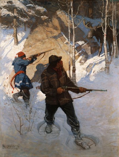 Caça ao alce (óleo sobre tela) de Newell Convers Wyeth