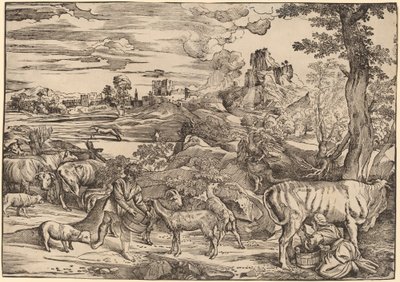 Paisagem com uma leiteira de Niccolò Boldrini after Titian
