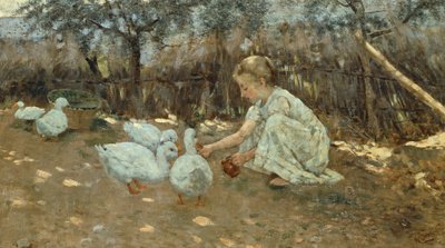 O pequeno rebanho de ganso, cerca de 1892, de Niccolo Cannicci (1846-1906), óleo sobre tela, 40,5x70,5 cm. de Niccolo Cannicci