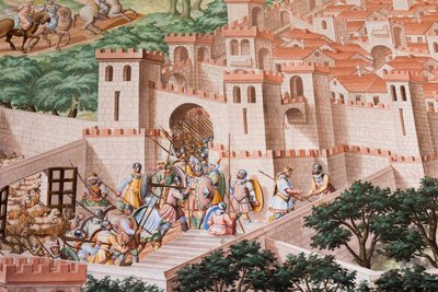 Detalhe de afresco no Salão de Batalhas da Batalha de 1431 de La Higueruela de Niccolo Granello