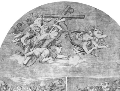 Anjos carregando a cruz com santos abaixo da seção superior esquerda do Juízo Final, 1548., 1548. de Niccolo della Casa