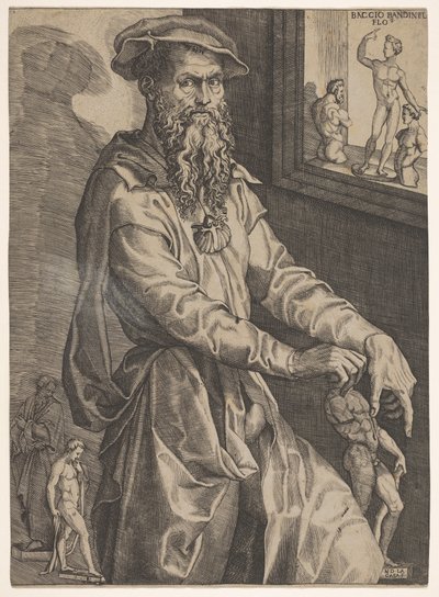Retrato de Baccio Bandinelli, a três quartos de comprimento junto a uma vidraça cont..., c. 1540-48. de Niccolo della Casa