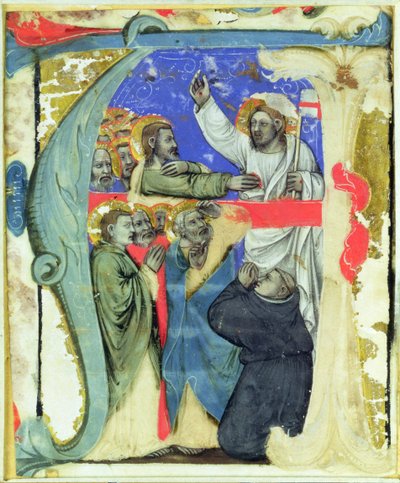 Historiated inicial &39;A&39; representando a Incredulidade de St. Thomas, c.1370 de Niccolo di Giacomo