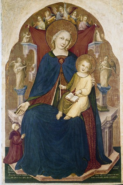 Madonna entronizou com Child e dois devotos. Pintura de Niccolo di Pietro Gerini de RC