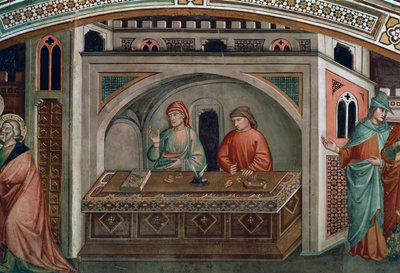 Dois banqueiros, detalhe da Vida de São Mateus de Niccolo di Pietro Gerini
