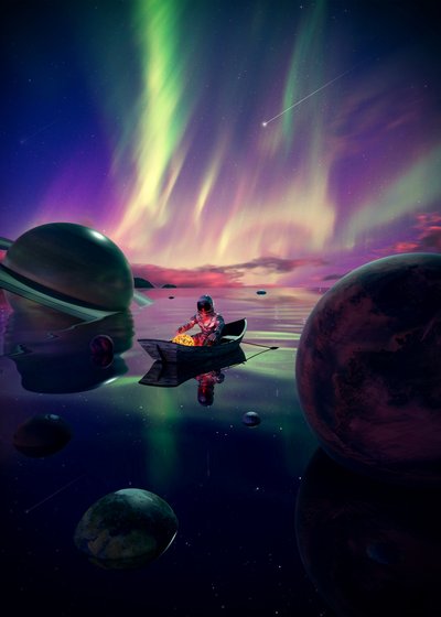 Astronauta flutua sob a aurora de Nicebleed