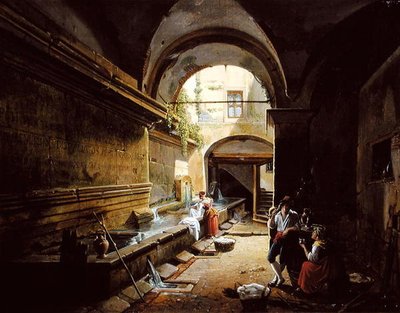 A Casa de Lavagem da Fraternidade (óleo sobre tela) (para par ver 228124) de Nicholas Ambroise Chatelin
