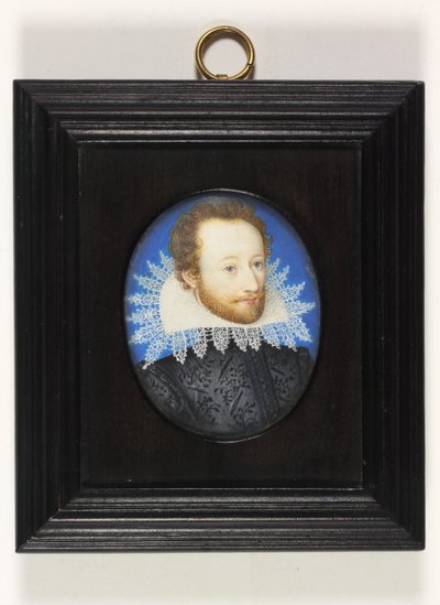 Um cavalheiro chamado Conde de Essex (aquarela em marfim) de Nicholas (school of) Hilliard