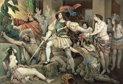 Conquista do México: Hernando Cortes (1485-1547) se opõe ao sacrifício humano de Nicholas Eustache Maurin