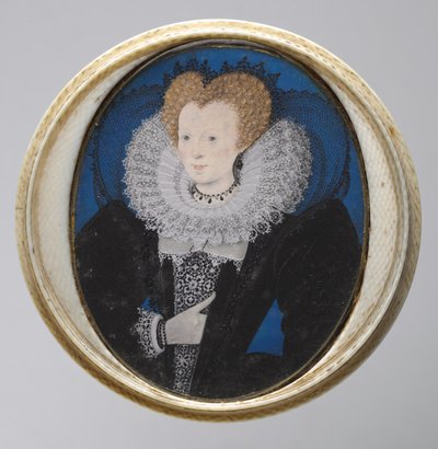 Retrato de uma Mulher, c.1590 (aquarela em velino em caixa de marfim original virada) de Nicholas Hilliard