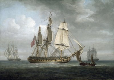 A fragata "Triton", construída em Deptford (Inglaterra) em 1796, juntamente com outros navios. Óleo sobre tela de Nicholas Pocock