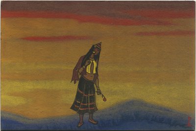 Uma menina cativa com uma rosa, figurino de "Danças Polovtsianas" da ópera de Borodin "Prince Igor", 1943 de Nicholas Roerich