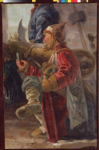 Artilheiro russo na altura dos problemas (1598-1613). Pintura de Nicolas (Nicholas) Roerich (1874-1947), tempera sobre tela de Nicholas Roerich