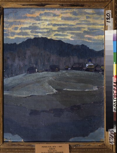 Pôr-do-sol. Pintura por Nicholas Roerich (1874-1947), óleo sobre tela. Arte russa do século XX, simbolismo. Galeria Regional de Arte, Volgograd (Rússia). de Nicholas Roerich