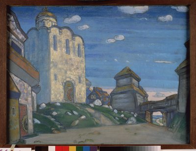 Decoração preparatória para a ópera Príncipe Igor de Alexander Borodin (Borodin) (1833-1887). Trabalho de Nicholas Roerich (1874-1947), pastel e tempera sobre papel de Nicholas Roerich