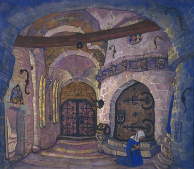 No mosteiro. Cenografia da ópera Irmã Beatrice de A. Davydov, 1914 de Nikolai Konstantinowitsch Roerich