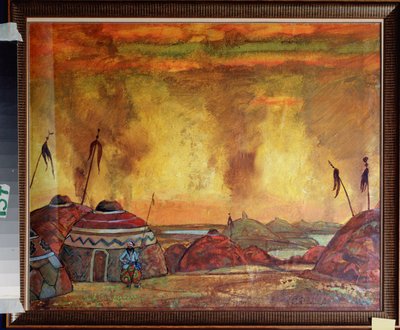 O campo de Polovtsien (ou Couman, Kouman). Decoração preparatória para a ópera ""Príncipe Igor"" de Alexandre Borodin (Borodin) (1833-1887). Obra de Nicolas (Nicholas) Roerich (1874-1947), têmpera sobre papel de Nicholas Roerich