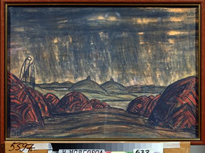 O campo de Polovtsien (ou Couman, Kouman). Decoração preparatória para a ópera Príncipe Igor de Alexandre Borodin (Borodin) (1833-1887). Obra de Nicholas Roerich (1874-1947), pastel sobre cartolina de Nicholas Roerich