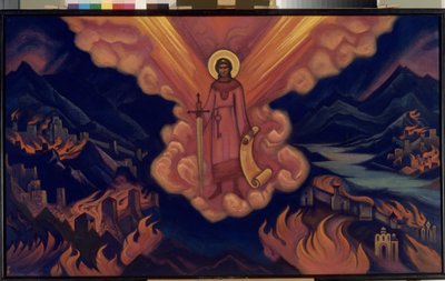 O último anjo. Obra de Nicolas (Nicholas) Roerich (1874-1947), têmpera sobre papelão de Nicholas Roerich