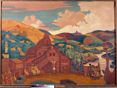 As três alegrias. Pintura de Nicolas (Nicholas) Roerich (1874-1947), tempera sobre tela de Nicholas Roerich