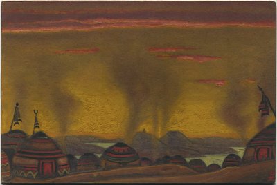 Acampamento Polovtsiano, decoração para "Danças Polovtsianas" da ópera de Borodin "Prince Igor", 1943 de Nicholas Roerich