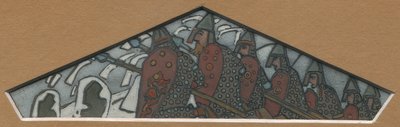 Esboço para a decoração triangular mais à direita do friso da majólica "Northern Life", 1905 de Nicholas Roerich