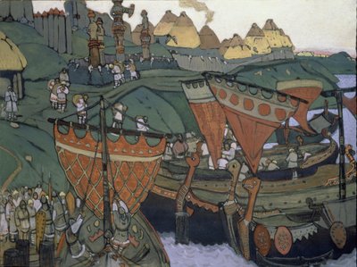 Os eslavos no rio Dnieper, 1905 de Nicholas Roerich