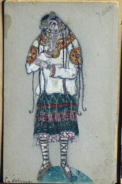 A jovem, figurino do balé de Igor Stravinsky "O Rito da Primavera", 1912 de Nicholas Roerich