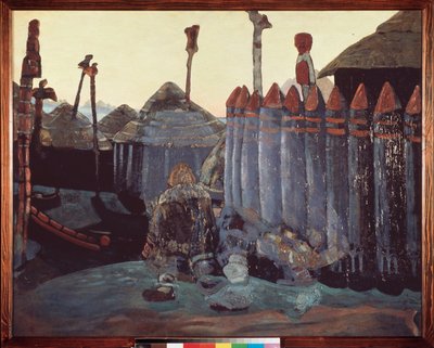 Um monte pagão (Idade Média, Ucrânia). Trabalho de Nicolas (Nicholas) Roerich (1874-1947), tempera a bordo de Nicholas Roerich