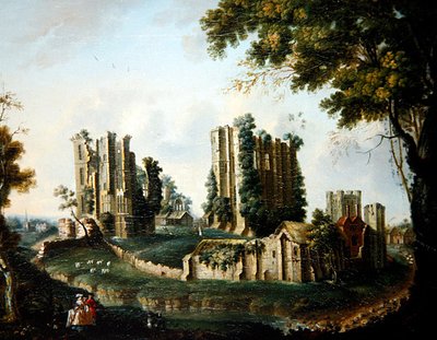 Uma visão extensiva do Castelo Kenilworth (óleo sobre tela) de Nicholas Thomas (attr. to) Dall