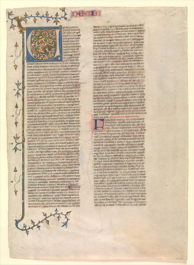 Inicial V do comentário de Neemias, uma das seis folhas ilustradas..., ca. 1360-1380. de Nicholas of Lyra
