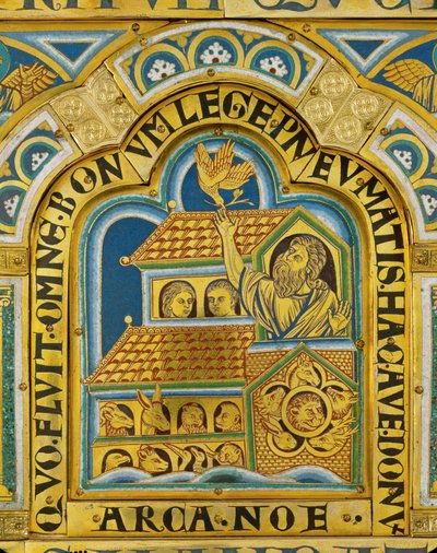 A Arca de Noé e a chegada da pomba, Altar de Verdun ... (esmalte sobre cobre dourado) de Nicholas of Verdun