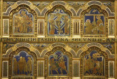 O Altar de Verdun de Nicholas de Verdun (ca.1130/50-1205) concluído em 1181, Klosterneuburg, Áustria, painéis esmaltados de Nicholas of Verdun