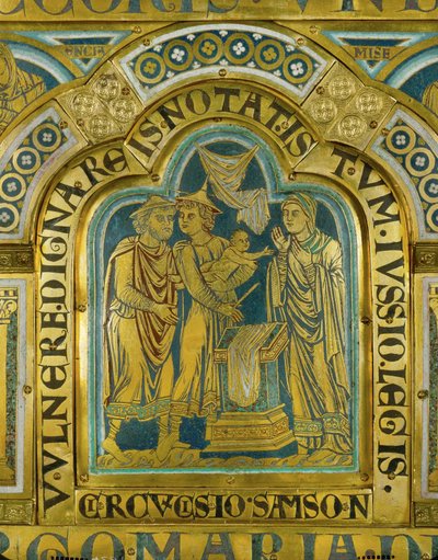 A circuncisão de Sansão ... (esmalte sobre cobre dourado) de Nicholas of Verdun