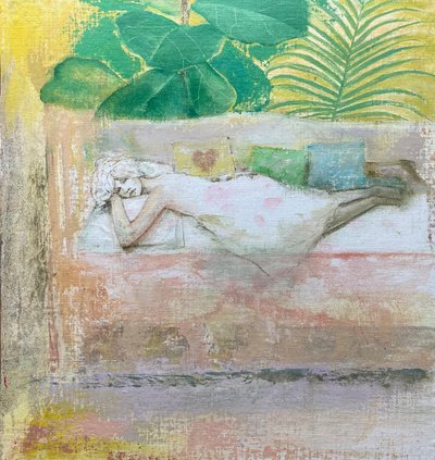 Cama de dia, 2022-23 (óleo sobre tábua) de Nick Williams