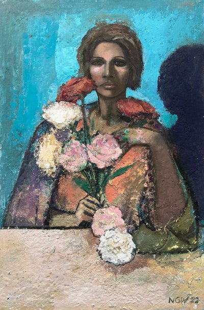 Florista, 2022-23 (óleo sobre tábua) de Nick Williams