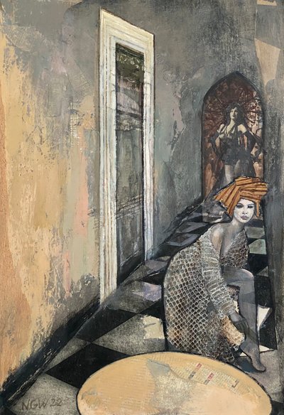 Snakeskin Dress (Vestido de pele de cobra), 2022-23 (técnica mista sobre papel) de Nick Williams