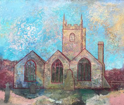 Igreja de St Uny, 2021-23 (óleo sobre tábua) de Nick Williams