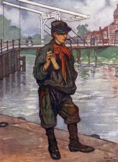Um Amsterdam Street Boy com Clappers (cor litho) de Nico Jungman