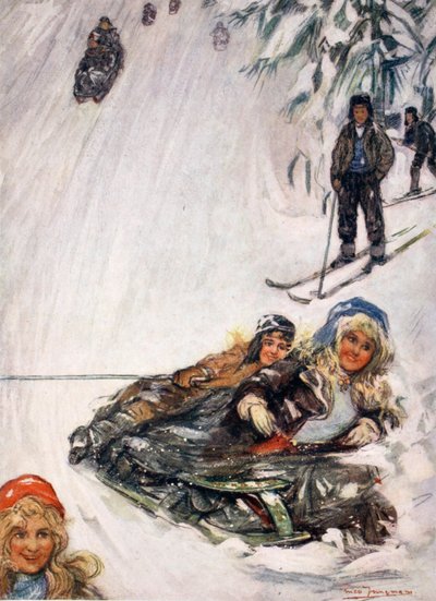 Meninas no trenó virado, Holmencollen, 1905 de Nico Jungman
