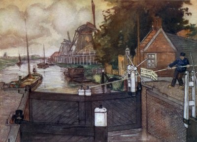 Noordervaldeursluis, Zaandam (cor litho) de Nico Jungman