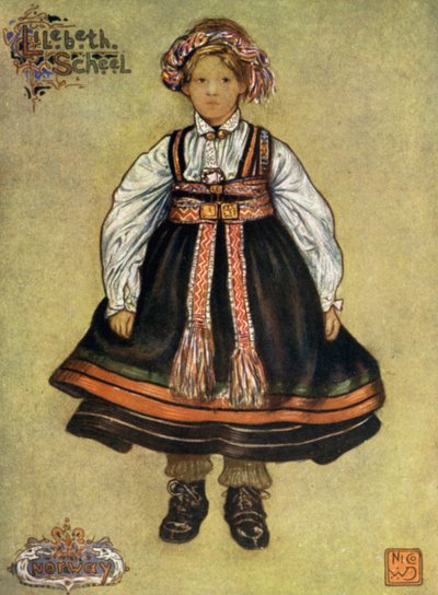Noruega: A Little Saetersdalen Peasant Girl (cor litho) de Nico Jungman