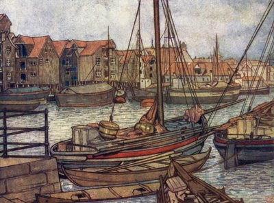 Noruega: Bergen Boats and Warehouses (cor litho) de Nico Jungman